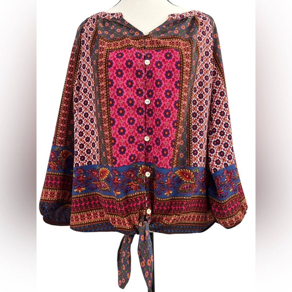 FIGUEROA & Flower Boho Floral Button-Down Blouse - Size XL